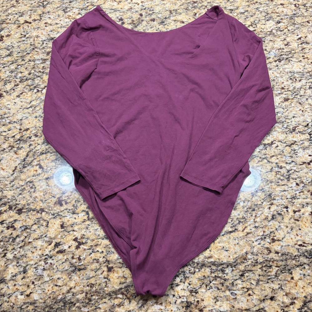 Women Purple Long Sleeve Snap Closure Bodysuit XXL Cotton Blend Scoop Neck